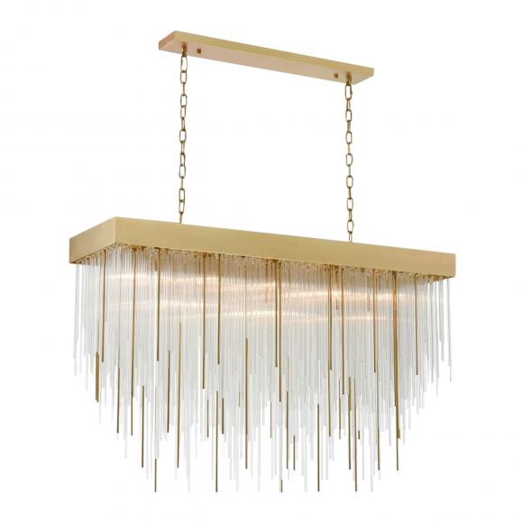 Waterfall 27-Light 60" Rectangular Aged Brass Crystal Chandelier