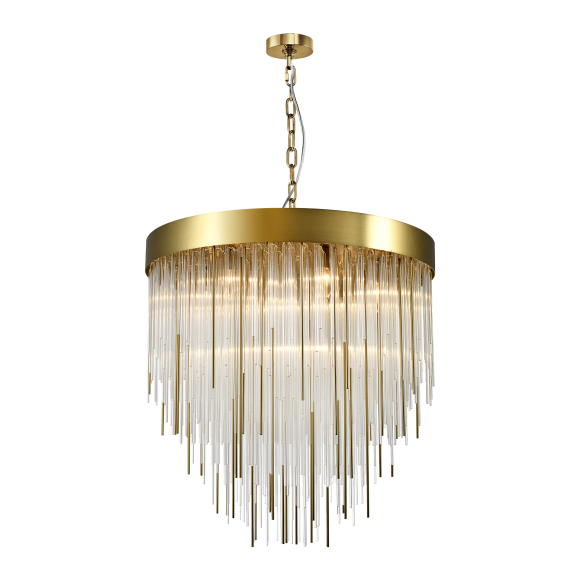 Waterfall 12-Light 30" Round Aged Brass Crystal Chandelier