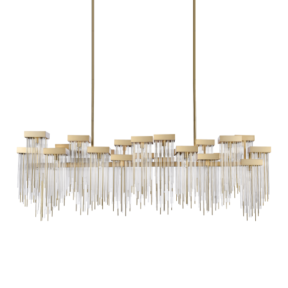 Waterfall 24-Light 72" Cityscape Aged Brass Crystal Chandelier