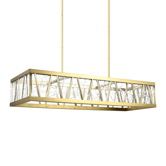 Lucus LED 48" Thick Engraved Crystals Aged Brass Rectangular Chandelier
