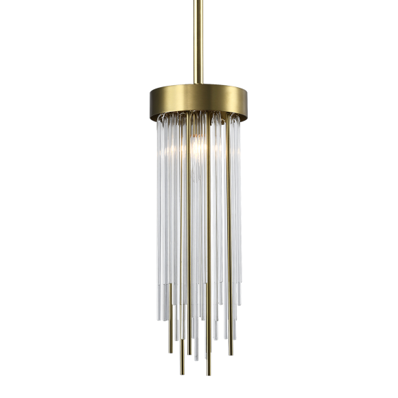 Waterfall 1-Light 6" Round Aged Brass Crystal Mini-Pendant Light
