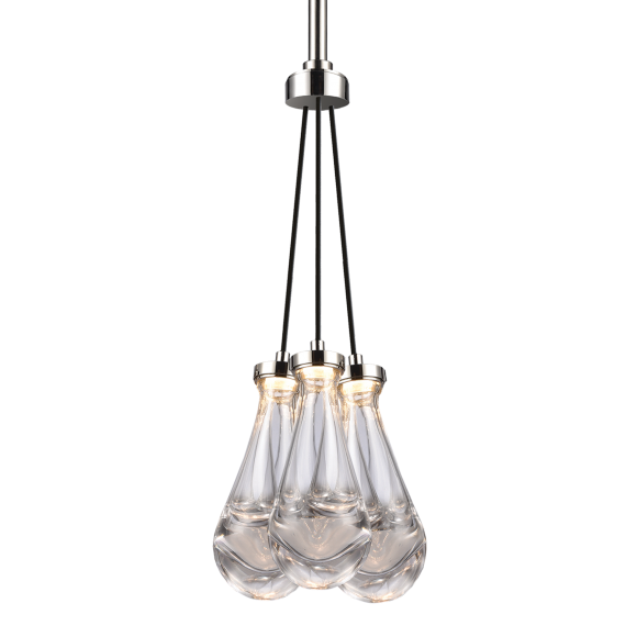 Vaso LED 3-Light Clear Rain Drop Glass Nickel Cluster Chandelier
