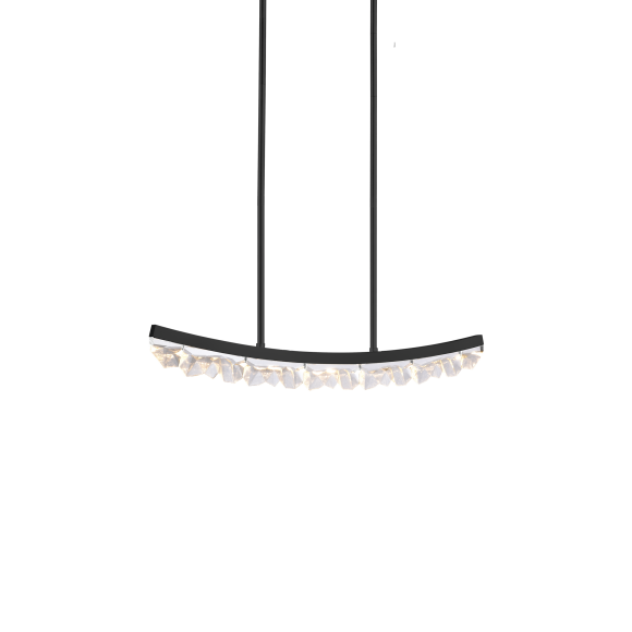 Arcus LED 32" Unique Curved Crystal Satin Brushed Black Linear Pendant Light