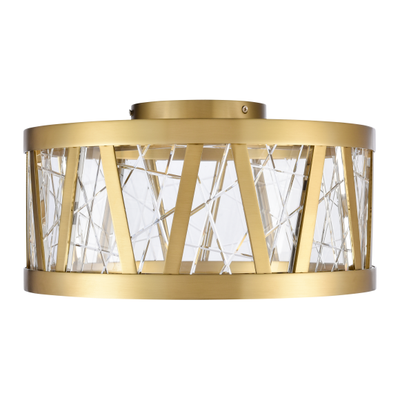 Lucus LED 15" Thick Engraved Crystals Aged Brass Semi Flush
