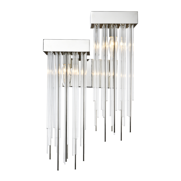 Waterfall 2-Light Cityscape Polished Nickel Right Hand Facing Wall Sconce
