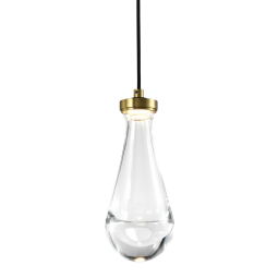 Vaso LED 1-Light Heavy Clear Rain Drop Glass Aged Brass Mini-Pendant