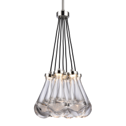 Vaso LED 7-Light 17" Clear Rain Drop Glass Nickel Cluster Chandelier