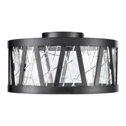 Lucus LED 15" Thick Engraved Crystals Satin Brushed Black Semi Flush